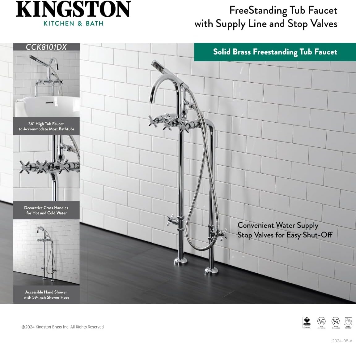 image:imageAqua Vintage CCK8401DL Concord Freestanding Tub Faucet with Supply Line Stop Valve Polished ChromePolished Chrome