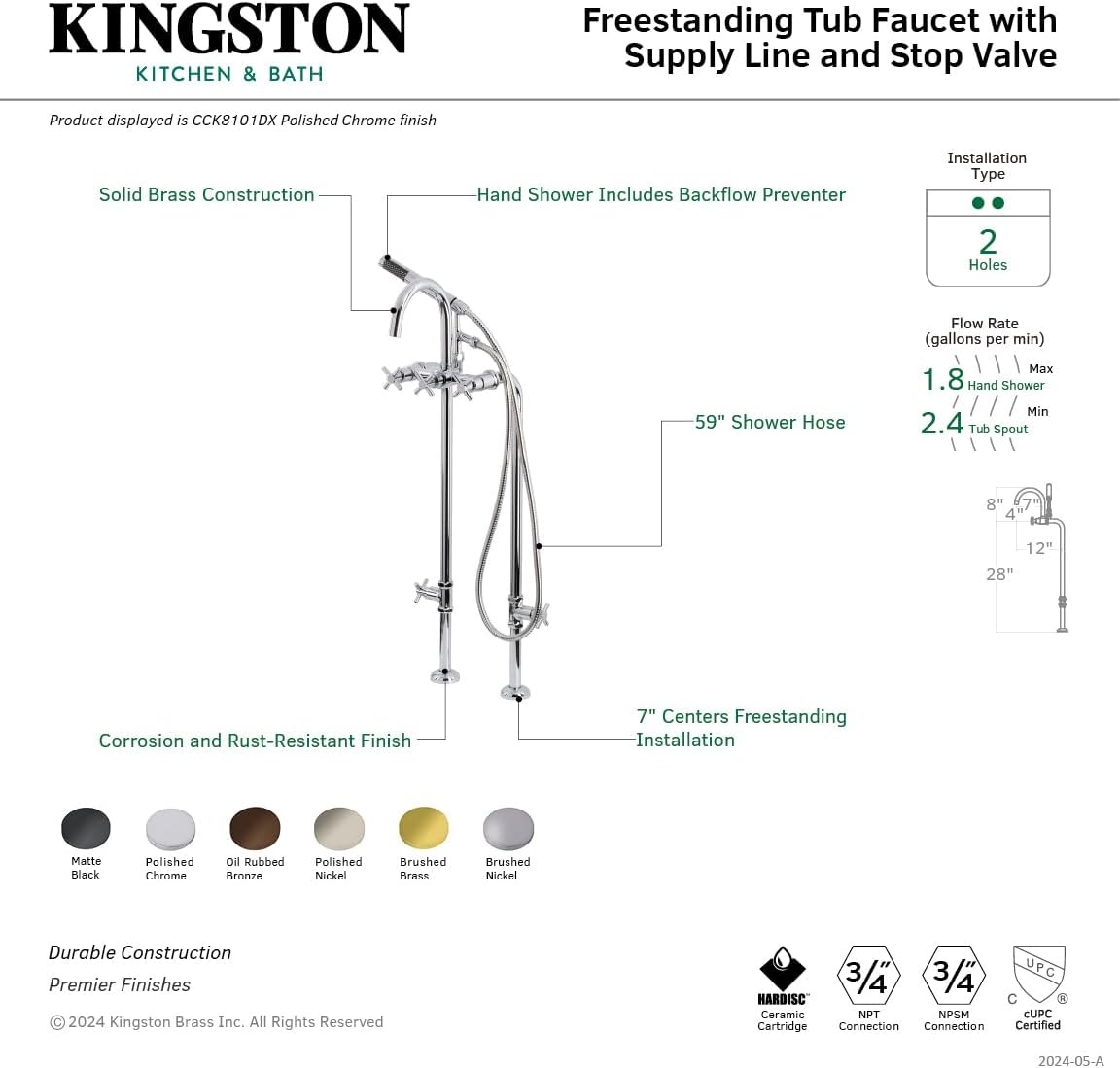 image:imageAqua Vintage CCK8401DL Concord Freestanding Tub Faucet with Supply Line Stop Valve Polished ChromePolished Chrome