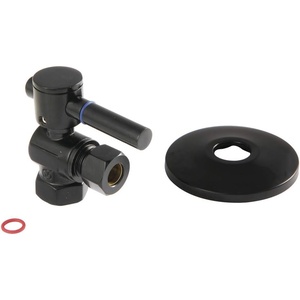 image:imageKingston Brass CC33100DLK 38 IPS X 38 OD Comp QuarterTurn Angle Stop Valve with Flange Matte BlackMatte Black