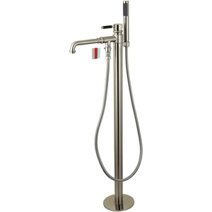 image:imageKingston Brass KS7038DKL Kaiser Freestanding Roman Tub Filler with Hand Shower 10 in Spout Reach Brushed NickelBrushed Nickel