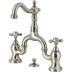 image:imageKingston KS7978AX Bridge Bathroom Faucet Brushed Nickel  English Country collection With brass popup Solid brass construction for durability and reliabilityBrushed Nickel