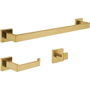 image:imageKingston BAHK60278C Towel Bar Bathroom Accessory Set Polished Chrome  Lasdun collection 3Piece 18 Stainless steel construction Includes mounting hardwareBrushed Brass