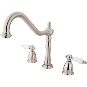 image:imageKingston Brass KB1798PLLS Heritage 8Inch Centerset Kitchen Faucet Brushed Nickel  Heritage collection Doublehandle Solid brass construction for durability Durable washerless cartridgeBrushed Nickel