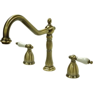 image:imageKingston Brass KB1798PLLS Heritage 8Inch Centerset Kitchen Faucet Brushed Nickel  Heritage collection Doublehandle Solid brass construction for durability Durable washerless cartridgeAntique Brass