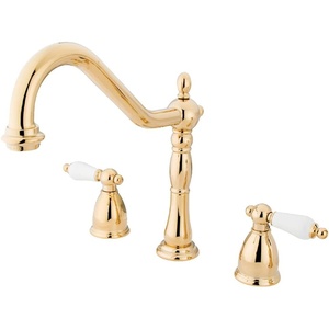 image:imageKingston Brass KB1798PLLS Heritage 8Inch Centerset Kitchen Faucet Brushed Nickel  Heritage collection Doublehandle Solid brass construction for durability Durable washerless cartridgePolished Brass