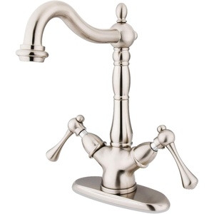 image:imageKingston Brass KS1498BL Heritage Vessel Sink Faucet with 4Inch Plate Brushed Nickel  Heritage collection Doublehandle Solid brass construction for durability Dripfree ceramic disc cartridgeBrushed Nickel