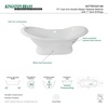 image:imageKingston Brass Aqua Eden VCT7D723130 Cast Iron Double Slipper Pedestal Bathtub with 7Inch Centers Faucet Drillings 72Inch White