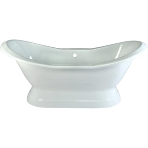 image:imageKingston Brass Aqua Eden VCT7D723130 Cast Iron Double Slipper Pedestal Bathtub with 7Inch Centers Faucet Drillings 72Inch White