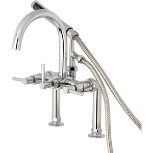 image:imageKingston Brass AE8107DL Deck Mount Tub Filler with Hand Shower Brushed BrassPolished Chrome